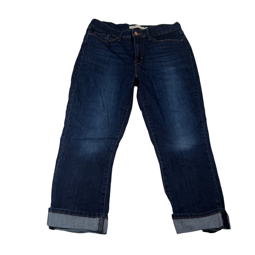 Levi Strauss Signature Womens Size 8 Mid Rise Capri Jeans Dark Wash Cuffed